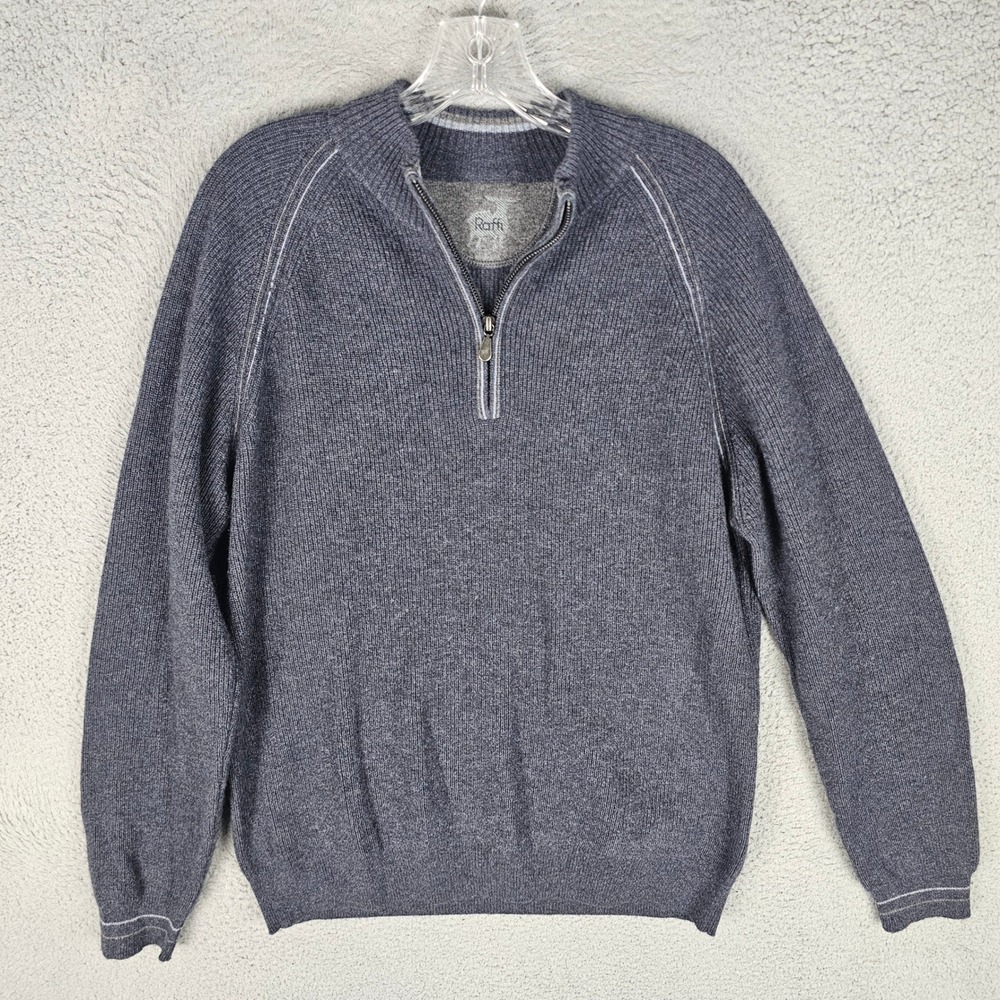 Raffi Sweater Mens Large 100% Cashmere Quarter Zip Ribbed Italian Design